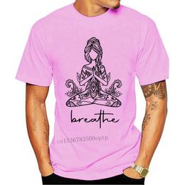Мужская футболка дышать медитацией Девушка футболка Boho йога тренировочная футболка забавные женщины график намасто топ футболка
