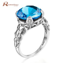 NoEnName_Null Newest November birthstone Rings For Women Vintage Solid 925 Sterling Silver Rings with Big Blue Topaz Jewellery