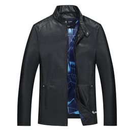 Men's Fur & Faux MSAISS Spring Quality Leather Jacket Men Casual Stand Collar Chaqueta Cuero Hombre Black Blouson Cuir Homme Coat