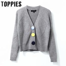 Candy Colour Button Cardigan Women Knitted Short Jacket Coat Female V Neck Long Sleeve Sweater 210421