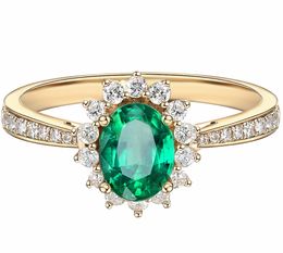 Vintage fashion green crystal emerald gemstones diamond rings for women 14k gold color jewelry bijoux bague accessory party gift