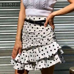 Women Sexy Bodycon Polka Dot Skirt Summer Ruffles Beach A Line High Waist Asymmetrical Mini Lady Jupe Femme 210508