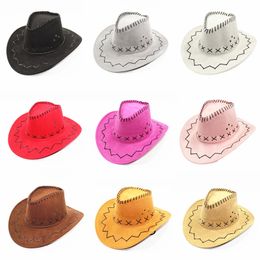 Western Outdoor Beach Cowgirl Cowboy Hat Sun Visor Panama Hat Women Men Children Large Brim Parent-child Travel Cap Black White