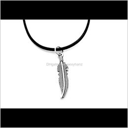 Pendant & Pendants Jewellery Drop Delivery 2021 10Pcs Simple Cute Long Bird Feather Necklace Indian Tree Pot Fallen Leaf Vine Olive Leather Rop