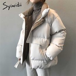 Syiwidii Women's Winter Jacket Korean Fashion Oversized Loose Bubble Coat Stand Collar Thicken Black Parkas Women Clothing 211216