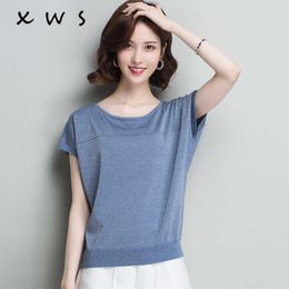 Shiny Lurex summer thin Sweater Women batwing Sleeve Pullover Women Basic Sweaters Women Korean Style Knit Tops Femme 210604