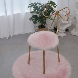 Plush Faux Wool Round Butterfly Chair Cushion Bedroom Living Room Thick Wool Bench Dressing Table Student Stool Cushion F8242 2104189L