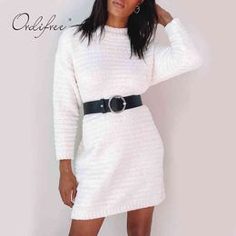 Autumn Winter Women Knitted Long Sleeve Thick Warm Female Short Sweater Dress 210415