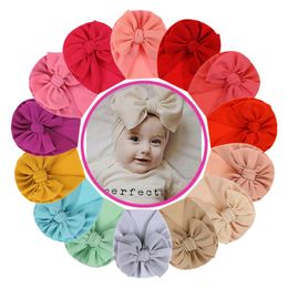 Solid Waffle Fabric Baby Hat Big Bow Topknot Turban Bonnet Caps Solids Baby Headwear For 0-5T Kids Children Fashion Headwraps