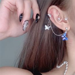 Charm Colourful Butterfly Stud Ear Tassel Pendant Ear Cuffs Dangle No Piercing Bone Clip Earrings Fashion Jewellery