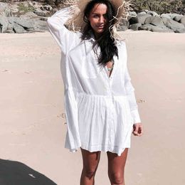 Beach dress Saida de Praia Cotton Cover up Kaftan Pareos Playa Mujer Lace Bikini Swimsuit cover #Q662 210420