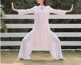 -Casual Dresses Hohe Qualität Cottonlinen Frauen Springsummer Yoga Anzug Laien Meditation Uniformen Tai Chi Kampfkunst Kleidung Z44W