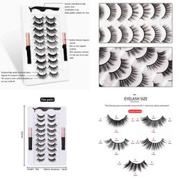 Fake Eyelashes 3d Faux Mink Magnetic Eyelashes and Eyeliner Set Natural Long in Bulk Custom Makeup Liquid Reusable Wholesale 220226