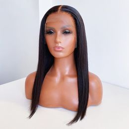 Medium Long Silky Straight Lace Front Wig Heat Resistant Febir Synthetic Yaki Hair Wigs For Black Women Babyhair Prepluckedfactory direct