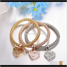 Other Bracelets Drop Delivery 2021 Alloy Elastic Diamond Love Pendant Three Colour Corn Chain Set Peach Heart Bracelet Jewellery 0Xmrg