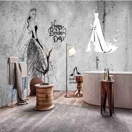 Wallpapers Drop Custom 3d Wallpaper Europe American Cement Wall Hand Painted Beauty Clothing Store Shopping Mall Mural