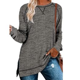 Spring Autumn Fashion Casual Loose Tunic Top's Clothing O Neck Long Sleeve Solid Colour Sweatshirt Ladies Pullovers Hoodie 211104