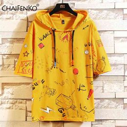 CHAIFENKO Summer Short Sleeve Hoodies Men Fashion Printing Hoodies Sweatshirts Mens Harajuku Graffiti Mens Hoodies Tops 210728