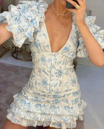 Casual Dresses High Quality 2022 Ruffle Light Blue Women Mini Dress Z0506