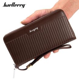 zipper wristbands Australia - Wallets Baellerry Leather Fashion Solid Clutch Bag Phone Brand Mens Wallet Zipper With Wrist Band Striped Money Purse1