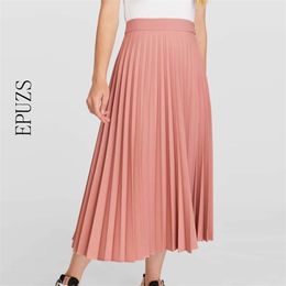 Sweet pink green Pleated skirts womens long skirt casual offiice work High Waist Skirt winter faldas mujer 210521
