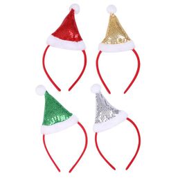 Party Favor 4pcs Adorable Christmas Design Headband Glitter Sequin Hair Bands Hat Hoops Headdress Favors Supplies