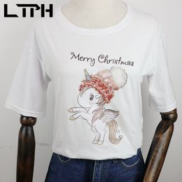 TPH ins Fashion unicorn print loose women shirts Plus Size Clothes short sleeve cotton t-shirt Cartoon tops Summer 210427