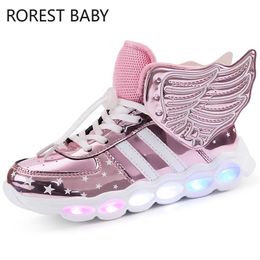 Luminous sapatilhas menino menina desenhos animados levou acender sapatos brilhando com luz crianças sapatos crianças led sneakers marca crianças botas 211022