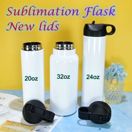 skinny stainless steel tumbler Australia - 20oz 24oz 32oz Sublimation straight tumblers blank Skinny Glossy Flask With Clear Straws boxes Stainless Steel white Water Bottle Double wall Vacuum Insulated Cups