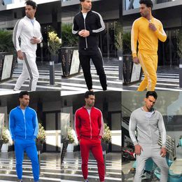 Men's Sets running sports two-piece three-bar men's zipper cardigan jacket guard pants casual jogging track suit autumn new X0909