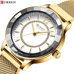 Curren Luxury Brand Relogios Feminino Quartz Clock Ladies Watch Rhinestone Dial with Stainless Steel Band Classy Women Watches Q0524