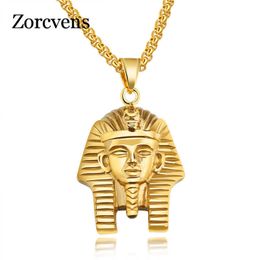 ZORCVENS Ancient Egypt Charm Necklace Pharaoh King Gold Colour Stainless Steel Necklaces & Pendants Vintage Jewellery Men/Women