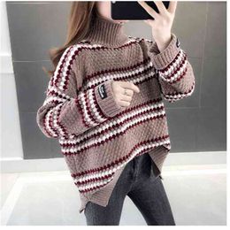 Pullover Knitted Jumper Autumn Winter Tops Turtleneck Pullovers Casual Sweaters Women Shirt Long Sleeve Short Slim Sweater Girls 210427