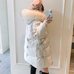 Long Down Cotton Coat Casaco Feminino Parkas Hooded Loose Warm Thick Autumn Winter Jacket Women Padded Outerwear Solid Q4382 211216