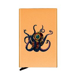 Card Holders Vintage Punk Style Octopus Fully Automatic Men Anti Metal Holder Wallet Women Aluminium Case Gift