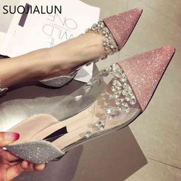 SUOJIALUN Women's Pointed Toe Flat Shoes Fashion Brand Casual Rhinestone Low Heel Flat Shoes Slip On Ballet Flats Woman Loafers C0407