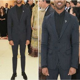 Black White Stripe Men Suits Slim Fit Business Groom Wear Tuxedos Male Fashion 2 Piece 2 Pieces Blazer with Pants Latest Style X0909