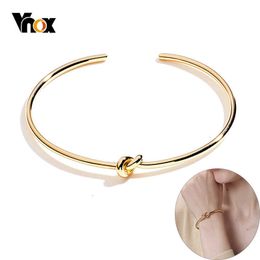 Vnox Candid Style Knot Bangle for Women Gold Tone Stainless Steel Trendy Tie Cuff Bracelets Bff Sister Pulseira Wedding Jewellery Q0719