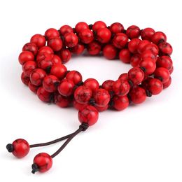 Buddhist 8mm Mala Beaded Necklaces Bracelet Men Red Turquoises Natural Stone Lucky Necklace Handmade Yoga Bracelets for Women Charm Jewelry