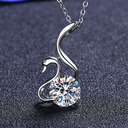 Excellent Cut Diamond Test Passed D Colour High Clarity Moissanite Swan Pendant Necklace Chain Silver 925 Jewellery