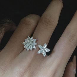 Cluster Rings Fashion Ins Flower Zircon Diamonds Gemstones Open For Women White Gold Silver Color Jewelry Bijoux Accessories Gifts