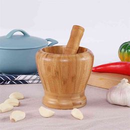 Wooden Pepper Mill Mortar Pestle Pugging Pot Garlic Spice Grinder Pharmacy Herbs Bowl Crusher Kitchen Gadget S/M/L 3 Sizes 210611
