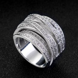 Stackable Multi layered cross rings women & men full zircon diamond white gold color wedding engagement band party jewelry gift