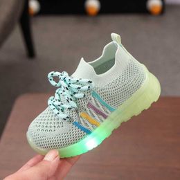 spring and autumn children light shoelace luminous boys and girls flying woven led marquee light flashing shoes 210713