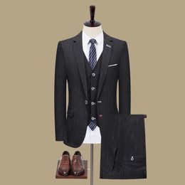 Men's Suits & Blazers Autumn And Winter Stripe Suit Three Sets Leisure Fashion Slim Fit Korean Set Youth M-5xl