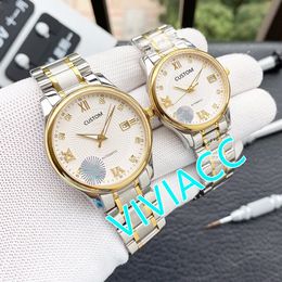 Classic Women Men Roman Number Wristwatch Automatic Mechanical Calendar Watch For Couples Stainless steel Clock 33mm 40mm