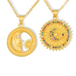 Gold Circle Sunflower Necklace For Women Sun Moon And Star Jewellery Gift Multicolor CZ Stone Pendant Zirconia Necklaces