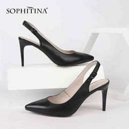 SOPHITINA Casual Woman Pumps Genuine Leather Pointed Toe Thin Heels Fashion Solid Color Light Weight Shoes Leisure Pumps PC157 210513