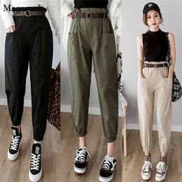 Autumn Slim Harem Pants Women Fashion Casual High Waist Streetwear Black Cargo For Ruffles Trousers 7173 210512