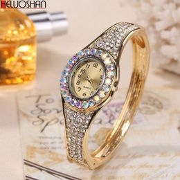 Wristwatches Women Luxury Fashion Jewellery Watches Gold Colour Band Dress Quartz Wristwatch Diamond Decor Bracelet Ladie Watch Horloges Vrouwe